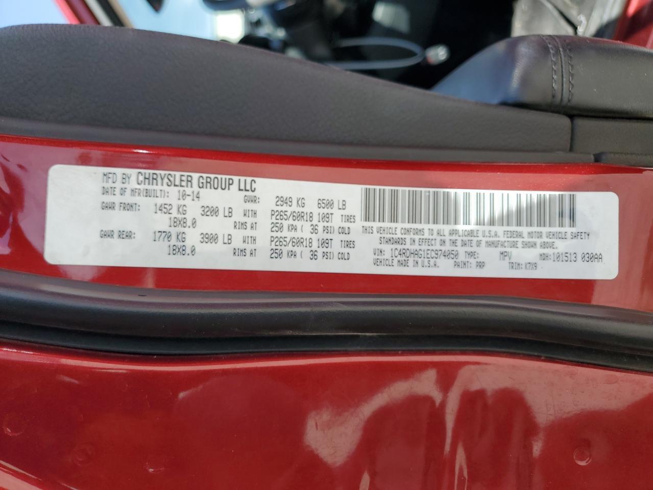 2014 Dodge Durango Sxt Copart, lot number: 59126485, vin: 1C4RDHAG1EC974050. Thumbnail 12