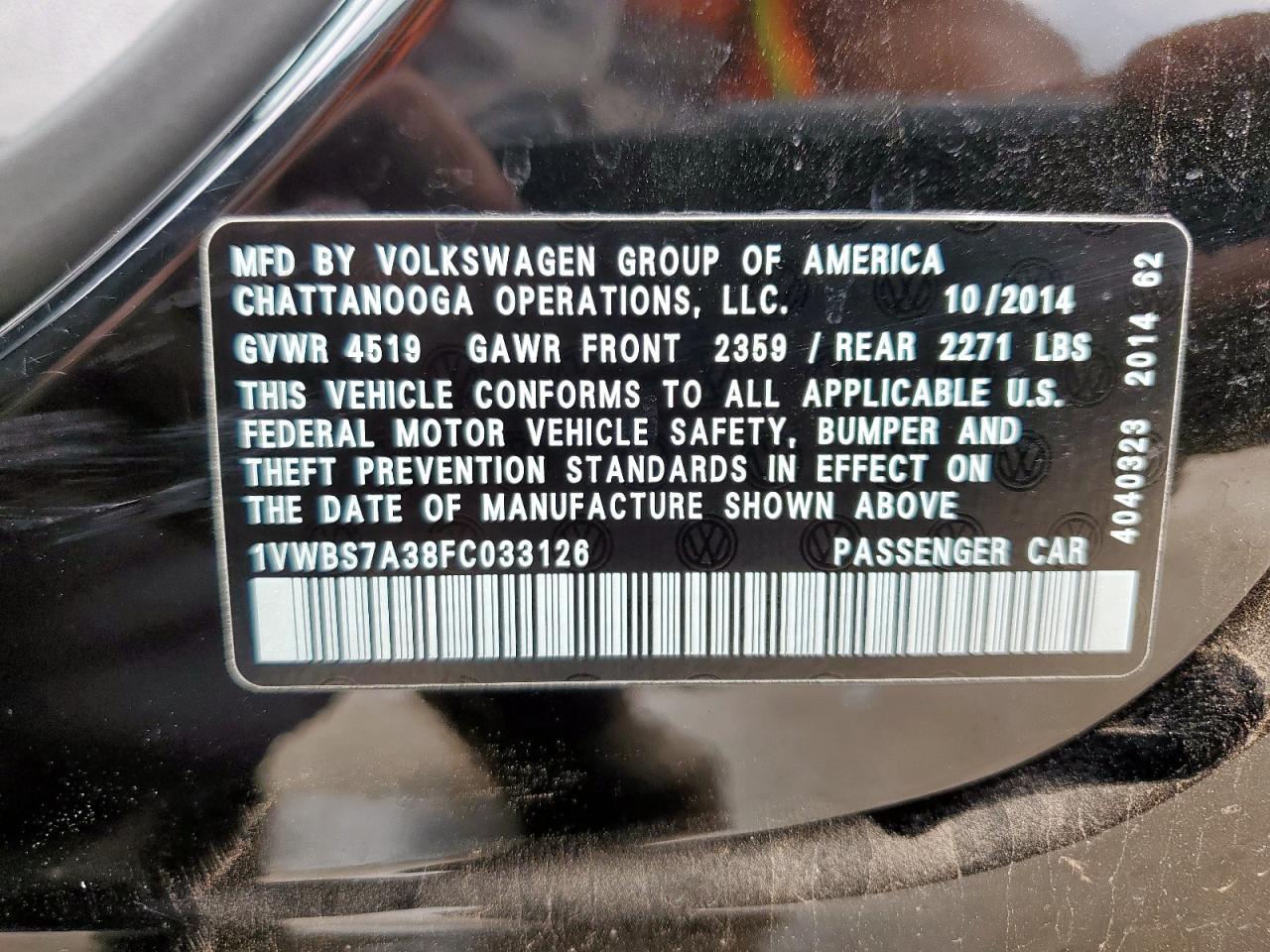 2015 Volkswagen Passat Se Copart, lot number: 55617075, vin: 1VWBS7A38FC033126. Thumbnail 12