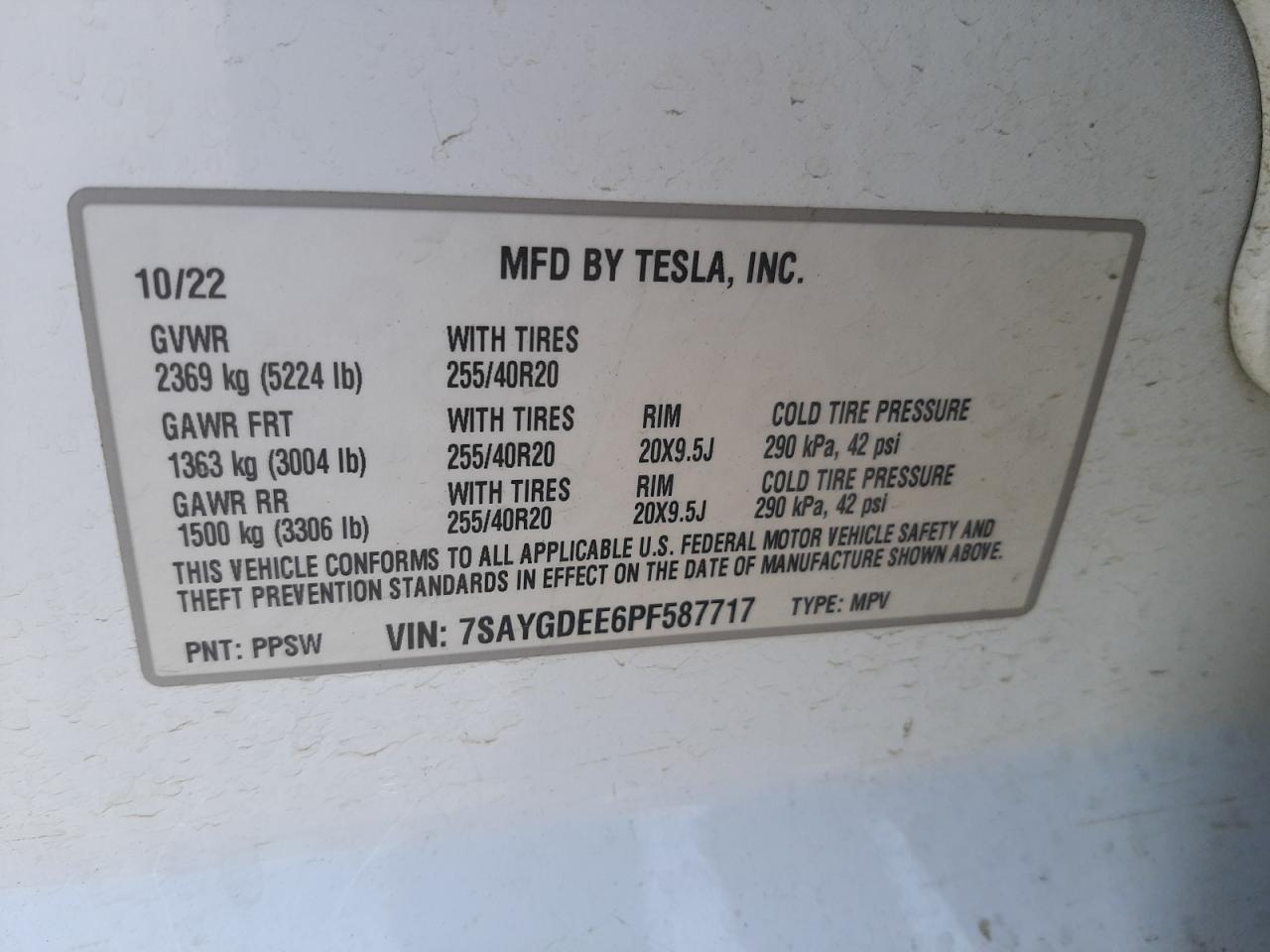 2023 Tesla Model Y Copart, lot number: 58778285, vin: 7SAYGDEE6PF587717. Thumbnail 12