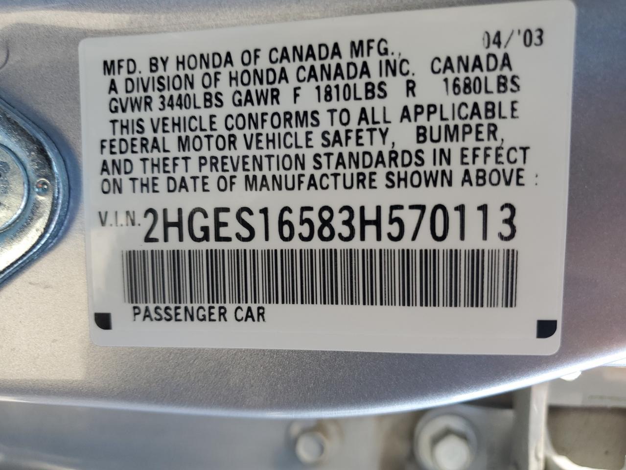 2003 Honda Civic Lx Copart, lot number: 54585945, vin: 2HGES16583H570113. Thumbnail 12