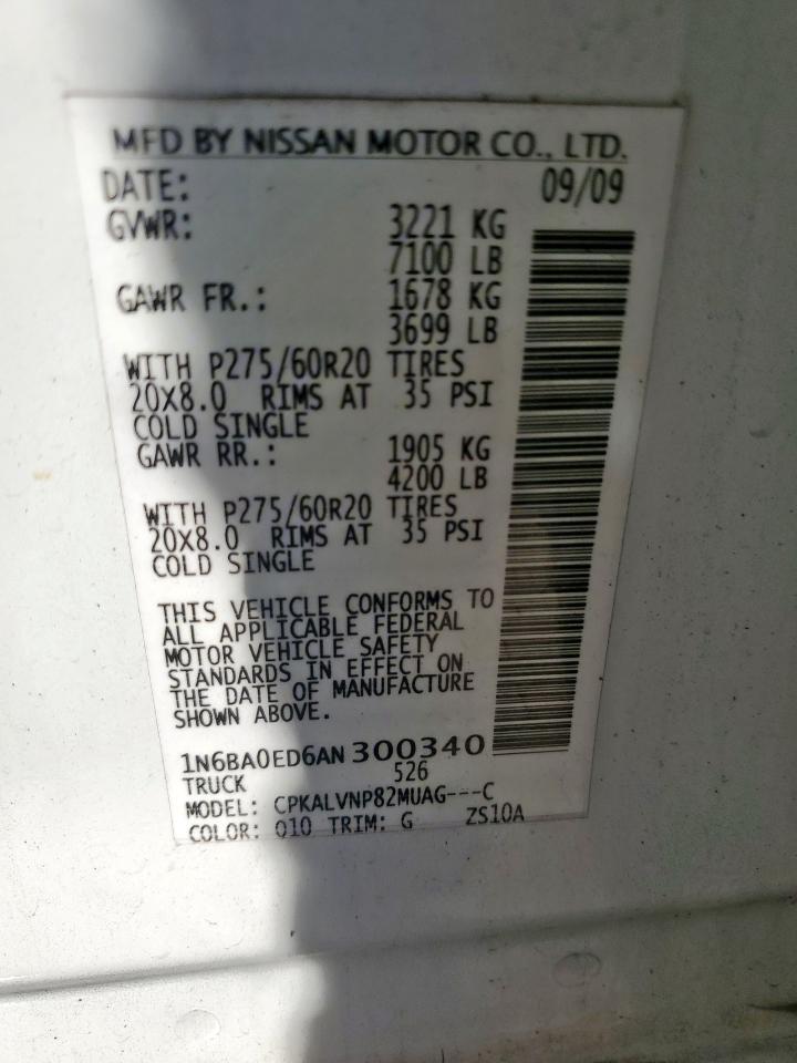 2010 Nissan Titan Xe Copart, lot number: 59037245, vin: 1N6BA0ED6AN300340. Thumbnail 12