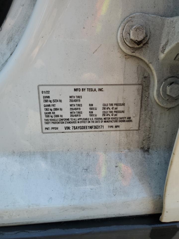 2022 Tesla Model Y Copart, lot number: 59139925, vin: 7SAYGDEE1NF363171. Thumbnail 14
