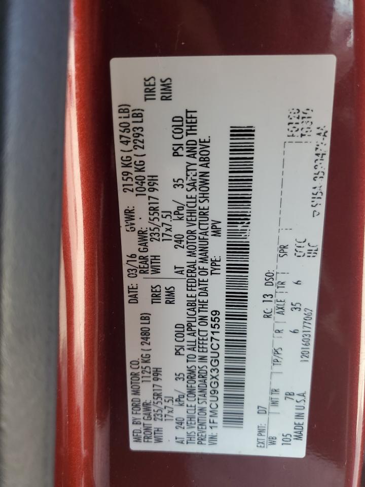 2016 Ford Escape Se Copart, lot number: 56462395, vin: 1FMCU9GX3GUC71559. Thumbnail 13