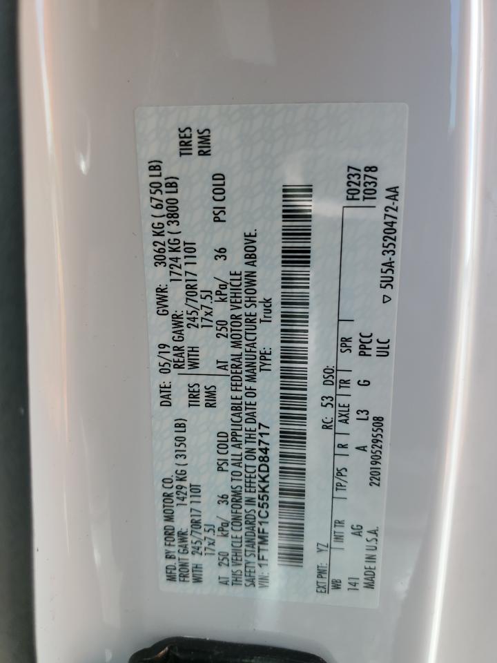 2019 Ford F150 Copart, lot number: 55502855, vin: 1FTMF1C55KKD84717. Thumbnail 13