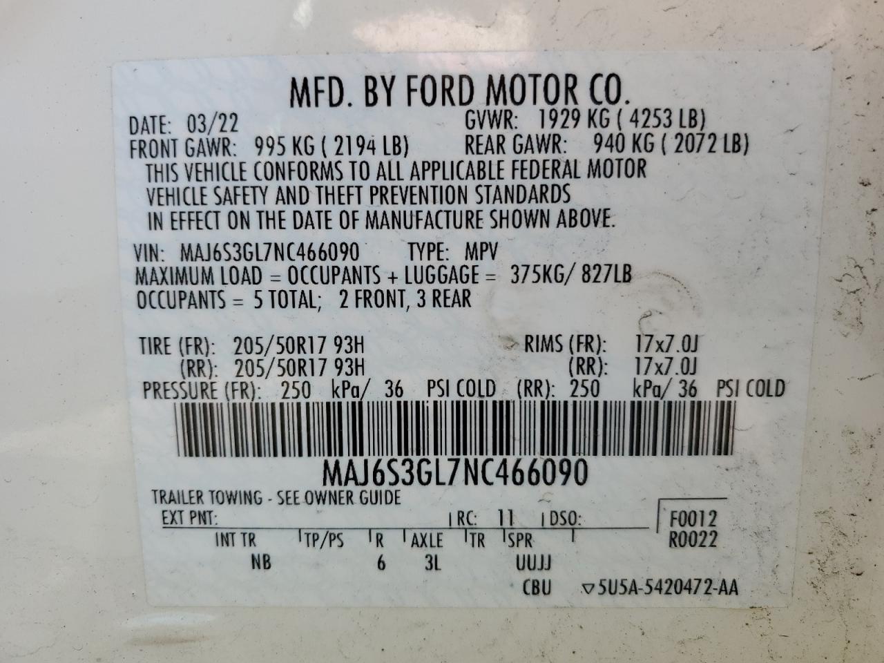 2022 Ford Ecosport Se Copart, lot number: 56351855, vin: MAJ6S3GL7NC466090. Thumbnail 13