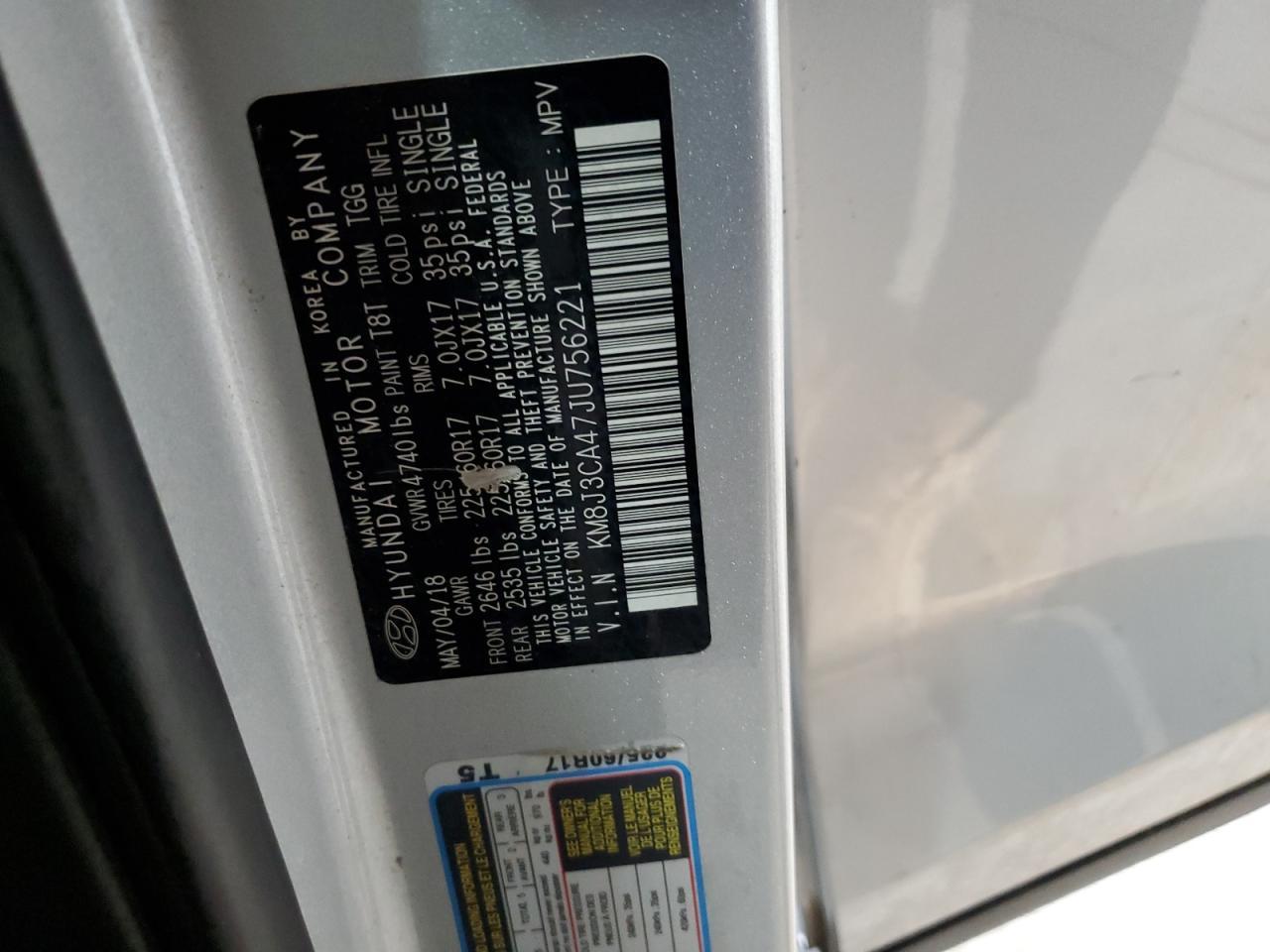 2018 Hyundai Tucson Sel Copart, lot number: 56487725, vin: KM8J3CA47JU756221. Thumbnail 13