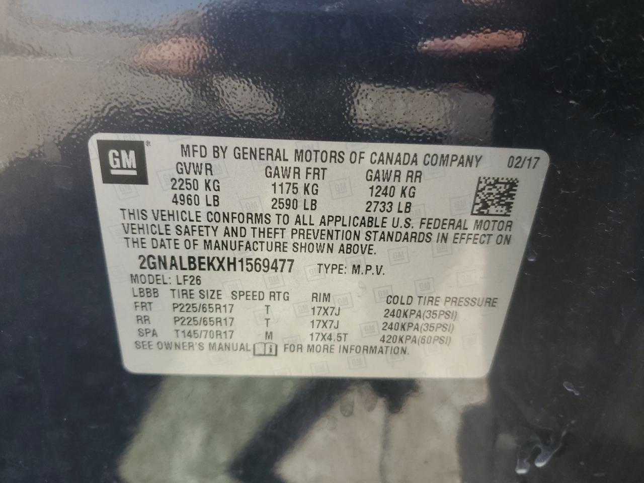 2017 Chevrolet Equinox Ls Copart, lot number: 55911645, vin: 2GNALBEKXH1569477. Thumbnail 12