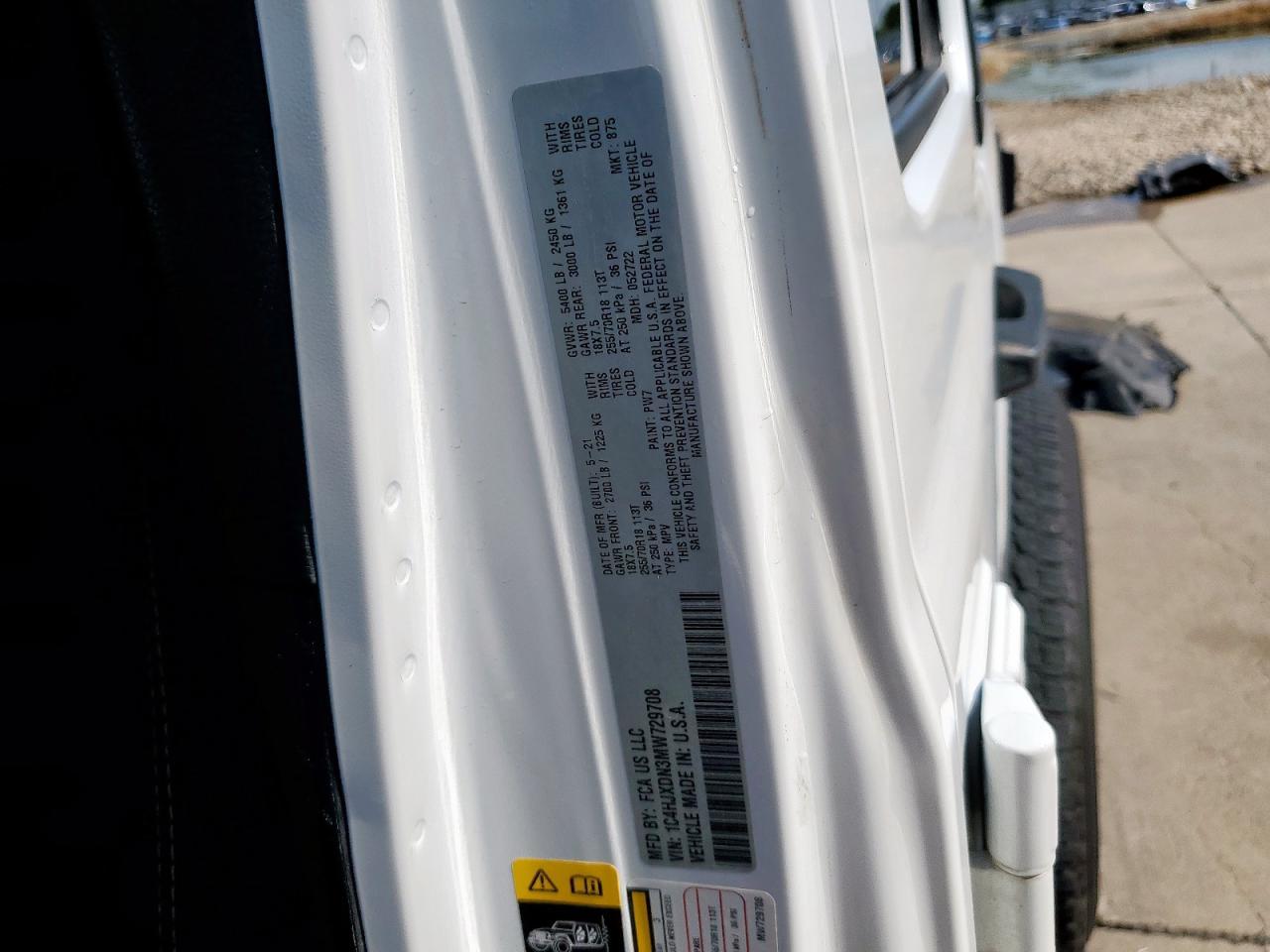 2021 Jeep Wrangler Unlimited Sport Copart, lot number: 58761745, vin: 1C4HJXDN3MW729708. Thumbnail 12