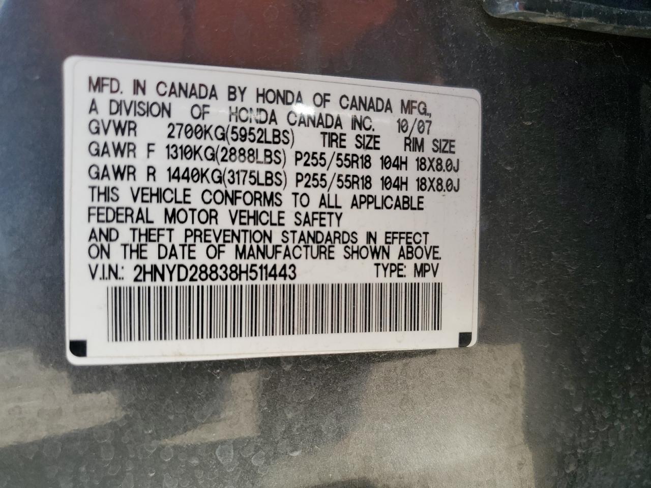 2008 Acura Mdx Sport Copart, lot number: 55338885, vin: 2HNYD28838H511443. Thumbnail 14