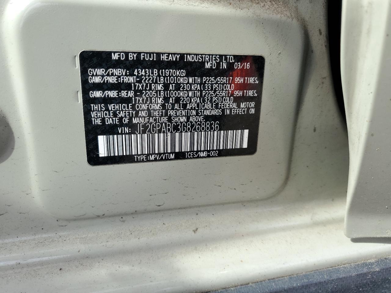 2016 Subaru Crosstrek Premium Copart, lot number: 57565665, vin: JF2GPABC3G8268836. Thumbnail 12