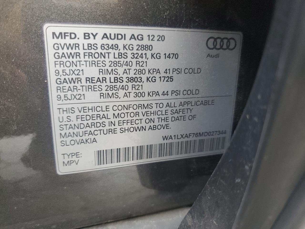 2021 Audi Q7 Premium Plus Copart, lot number: 59019365, vin: WA1LXAF76MD027344. Thumbnail 12