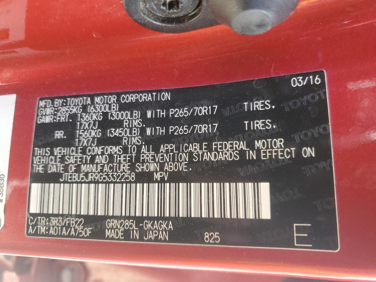 2016 Toyota 4Runner Sr5/Sr5 Premium Copart, lot number: 56938655, vin: JTEBU5JR9G5332258. Thumbnail 13