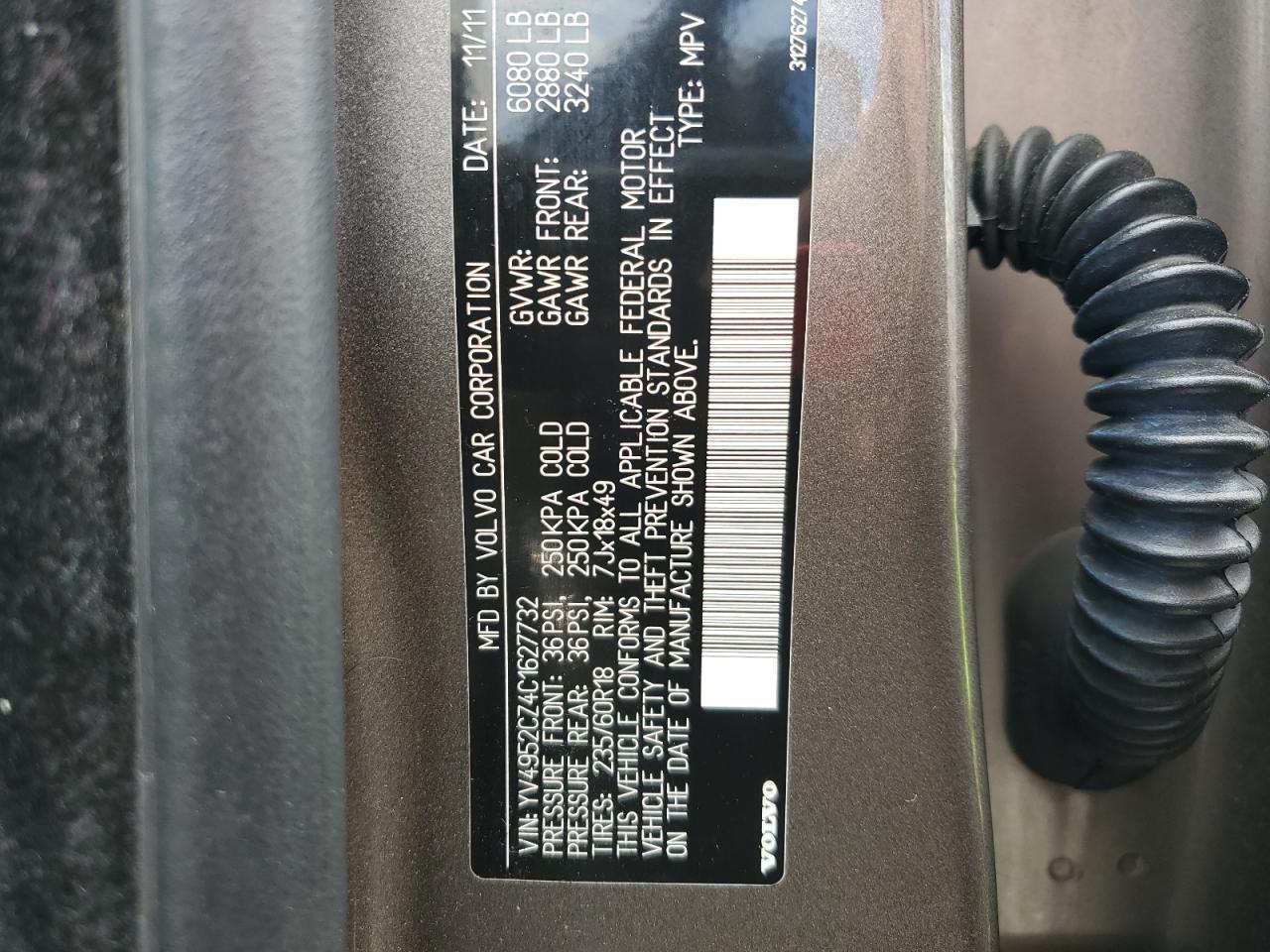 2012 Volvo Xc90 3.2 Copart, lot number: 56731135, vin: YV4952CZ4C1627732. Thumbnail 13