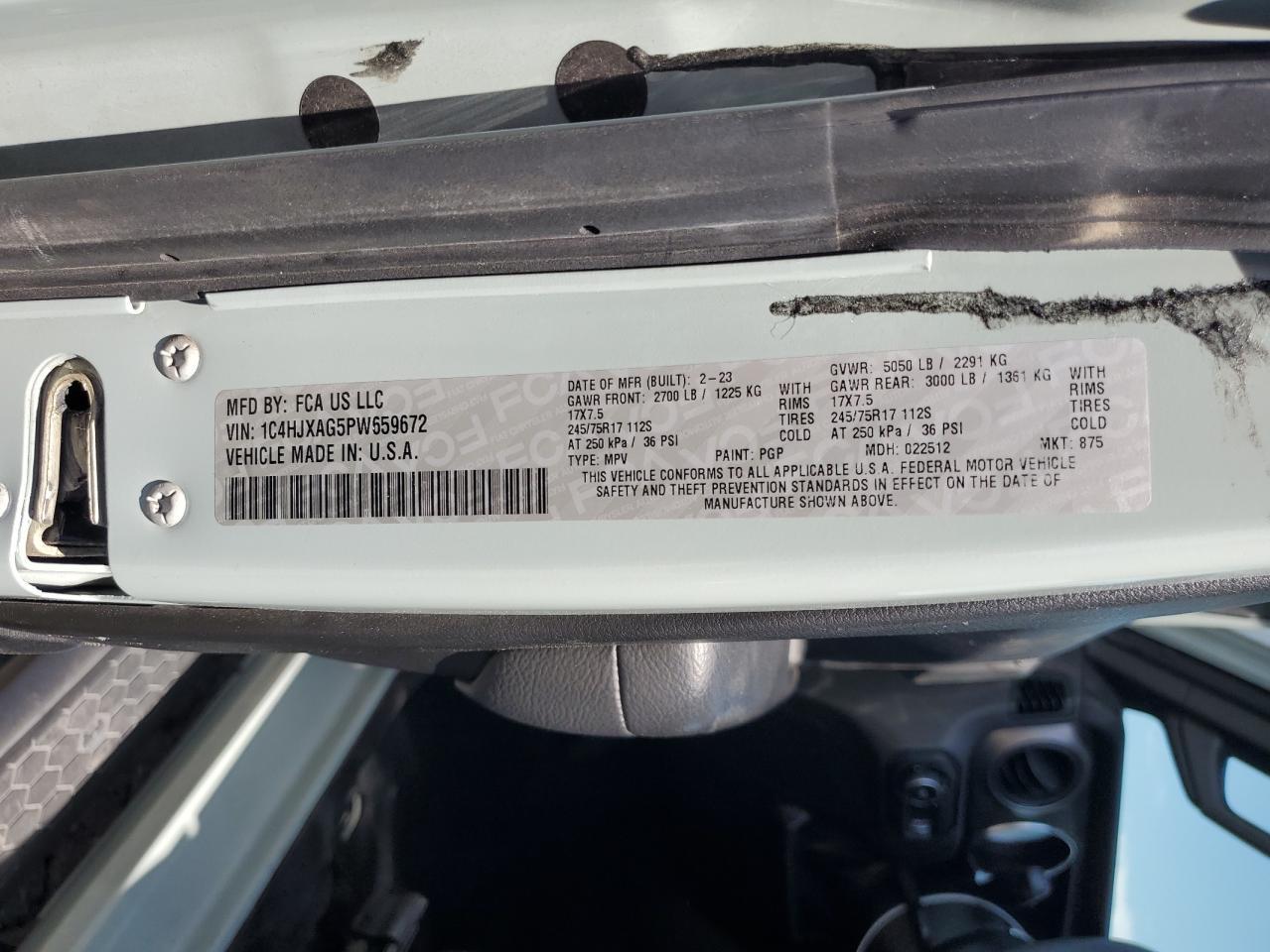 2023 Jeep Wrangler Sport Copart, lot number: 59034675, vin: 1C4HJXAG5PW659672. Thumbnail 12