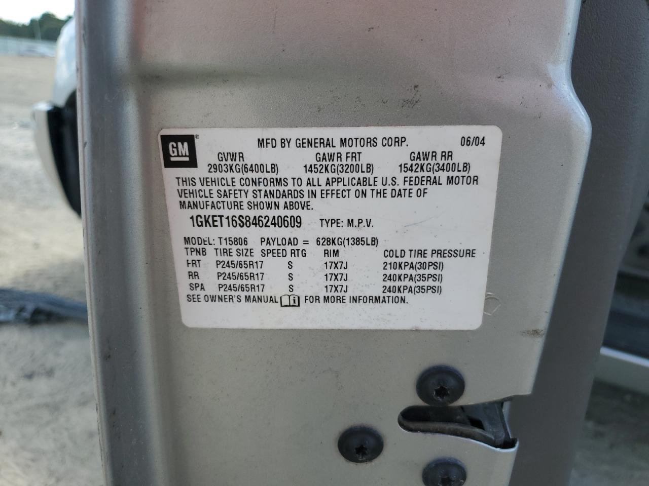 2004 GMC Envoy Xl Copart, lot number: 58434035, vin: 1GKET16S846240609. Thumbnail 13