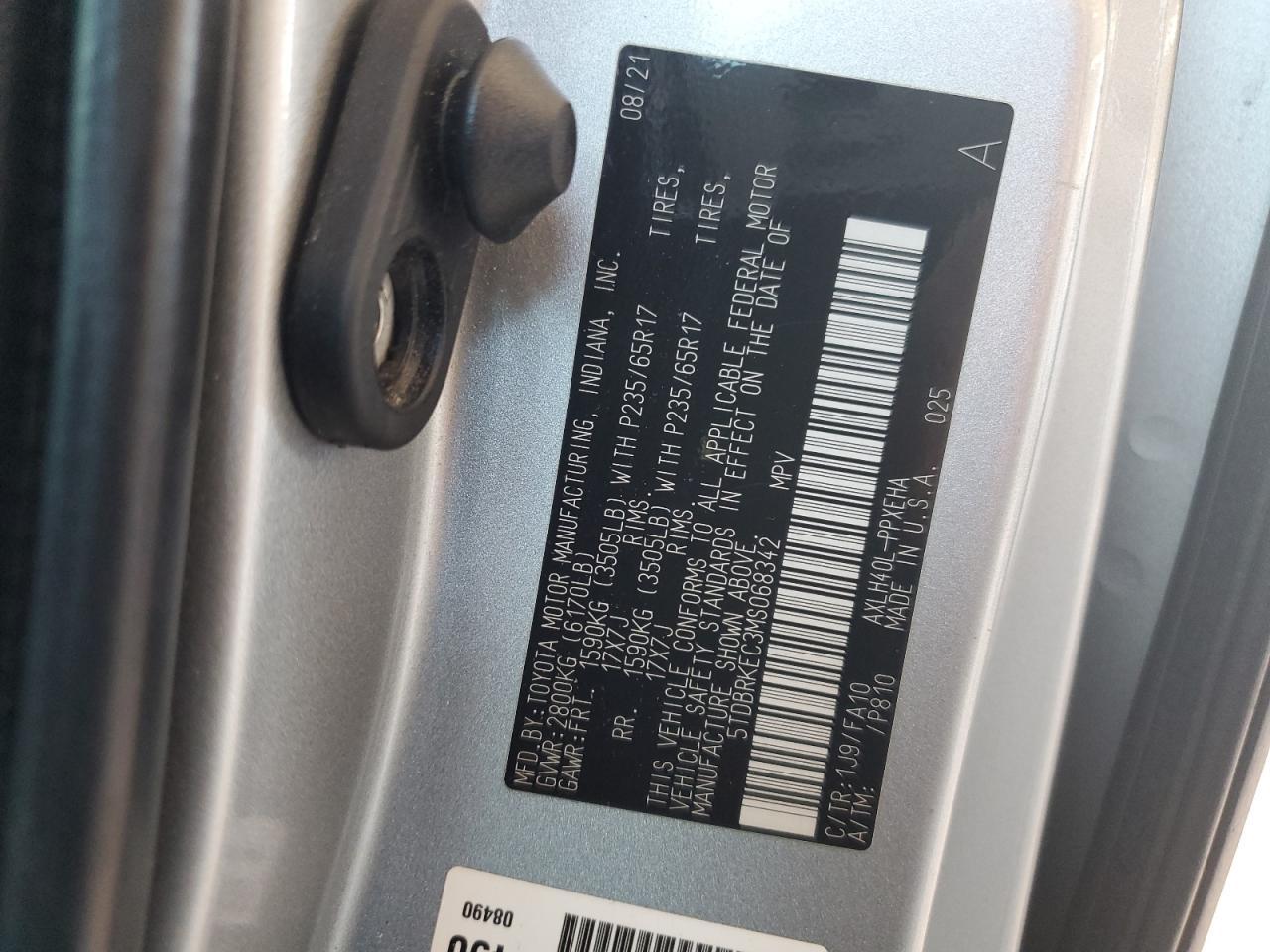 2021 Toyota Sienna Le Copart, lot number: 55518505, vin: 5TDBRKEC3MS068342. Thumbnail 13