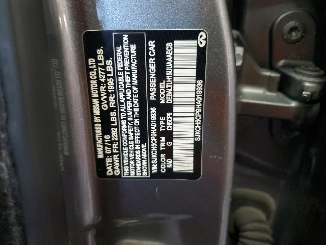 2017 Infiniti Qx30 Base Copart, lot number: 58857575, vin: SJKCH5CP9HA019936. Thumbnail 12