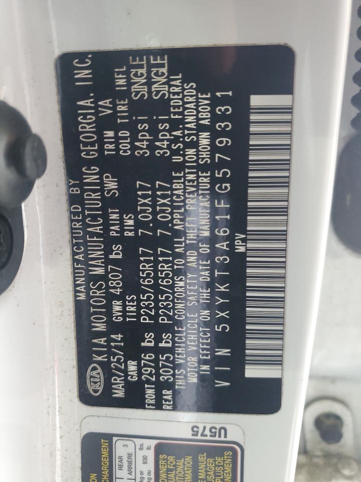 2015 Kia Sorento Lx Copart, lot number: 58171795, vin: 5XYKT3A61FG579331. Thumbnail 12