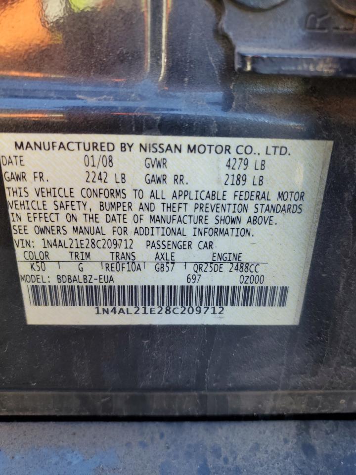 2008 Nissan Altima 2.5 Copart, lot number: 56393465, vin: 1N4AL21E28C209712. Thumbnail 12