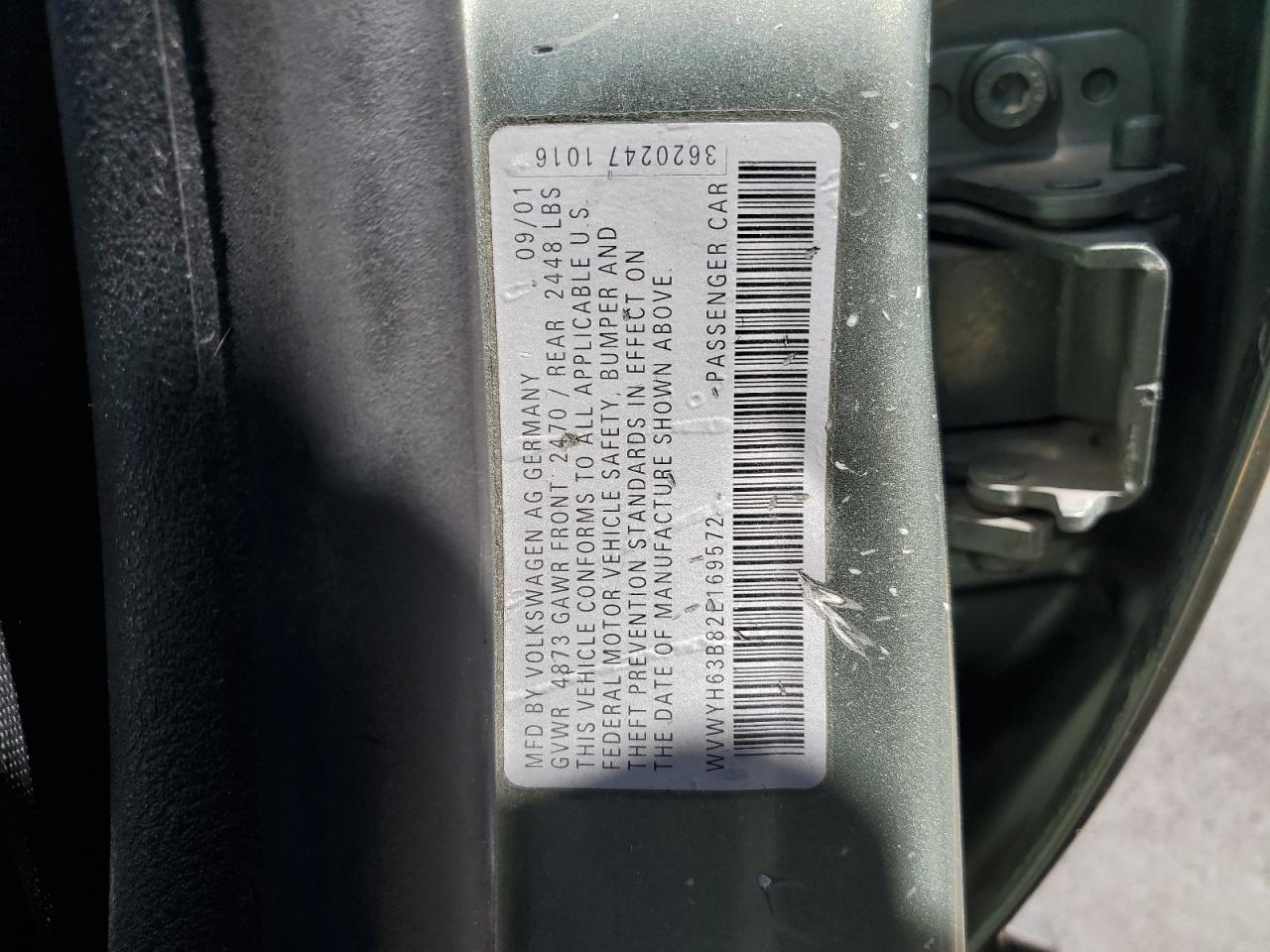 2002 Volkswagen Passat Glx 4Motion Copart, lot number: 59214605, vin: WVWYH63B82E169572. Thumbnail 13