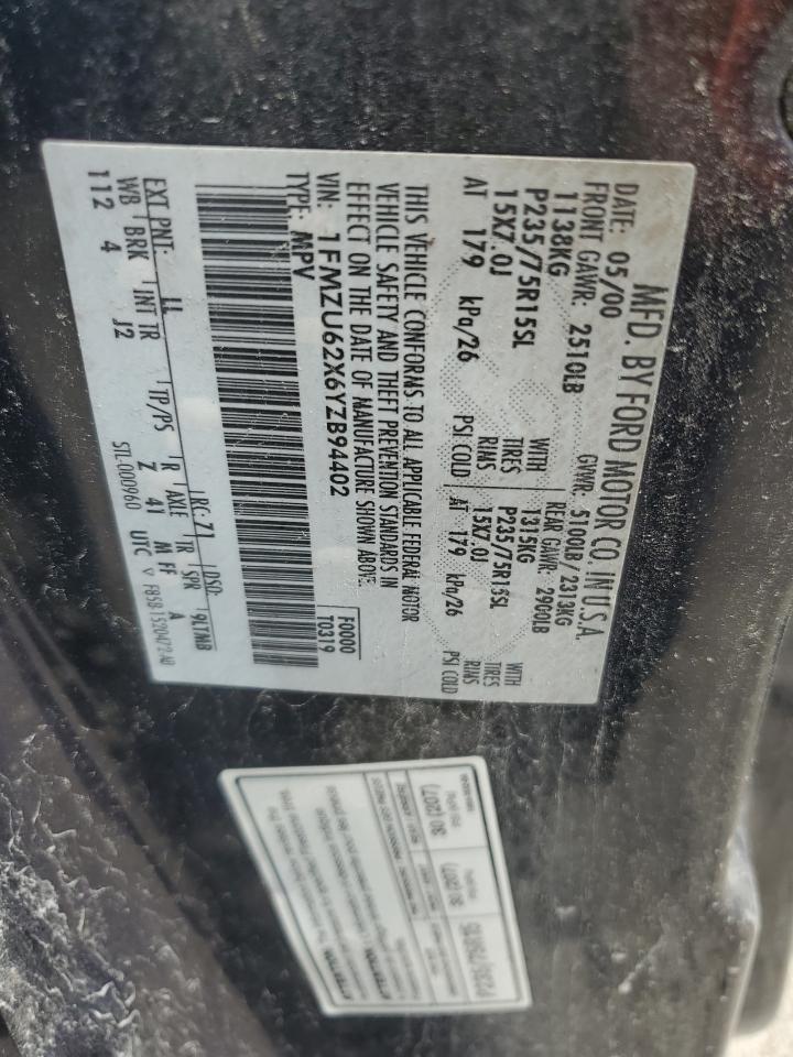 2000 Ford Explorer Xls Copart, lot number: 58766885, vin: 1FMZU62X6YZB94402. Thumbnail 13