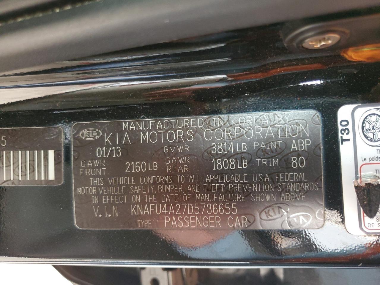 2013 Kia Forte Ex Copart, lot number: 56804665, vin: KNAFU4A27D5736655. Thumbnail 12