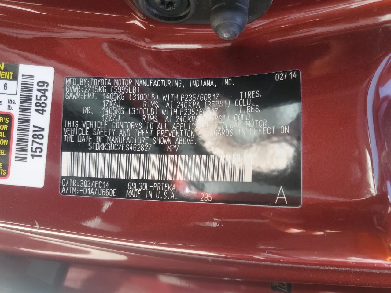 2014 Toyota Sienna Le Copart, lot number: 56601545, vin: 5TDKK3DC7ES462827. Thumbnail 14