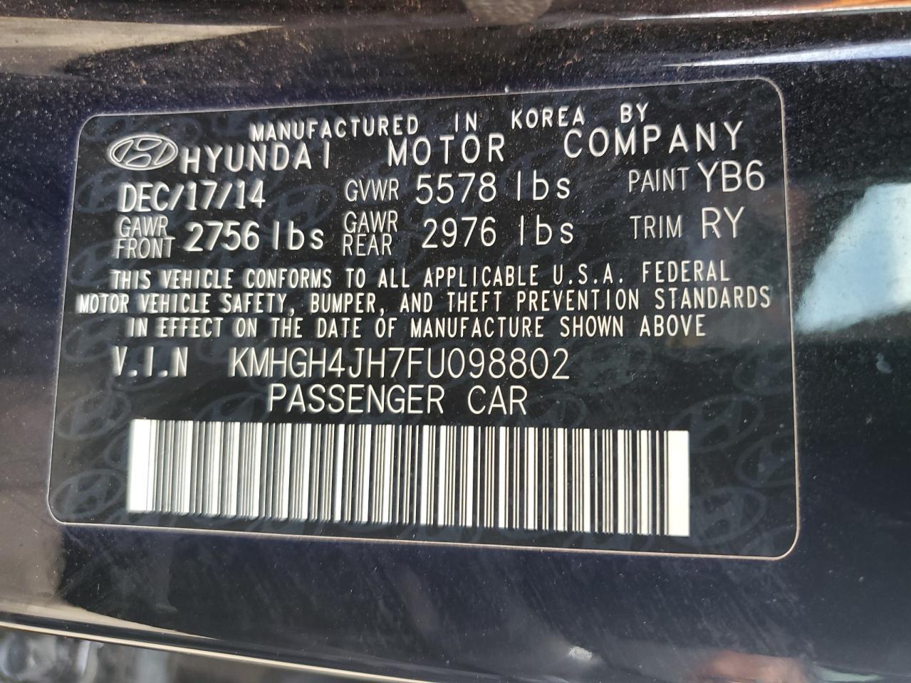 2015 Hyundai Equus Signature Copart, lot number: 58010805, vin: KMHGH4JH7FU098802. Thumbnail 12