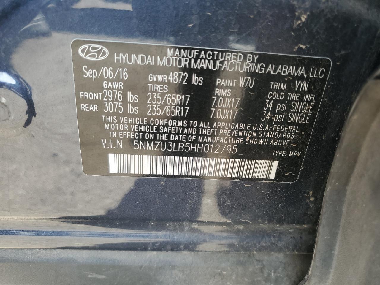 2017 Hyundai Santa Fe Sport Copart, lot number: 58503135, vin: 5NMZU3LB5HH012795. Thumbnail 13