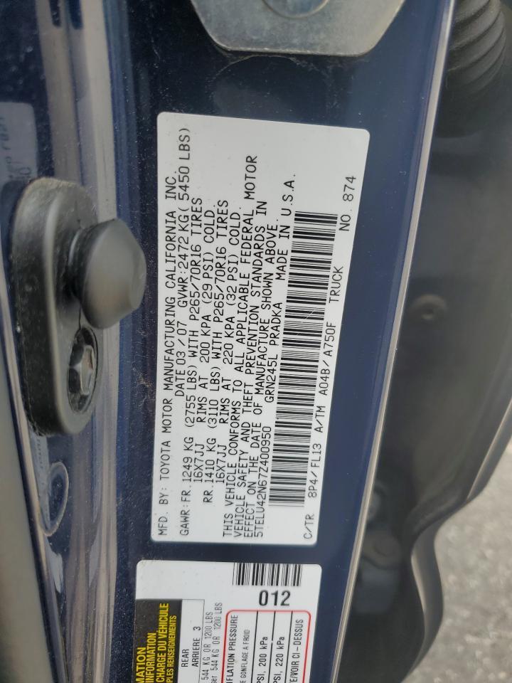 2007 Toyota Tacoma Double Cab Copart, lot number: 56432815, vin: 5TELU42N67Z400950. Thumbnail 12