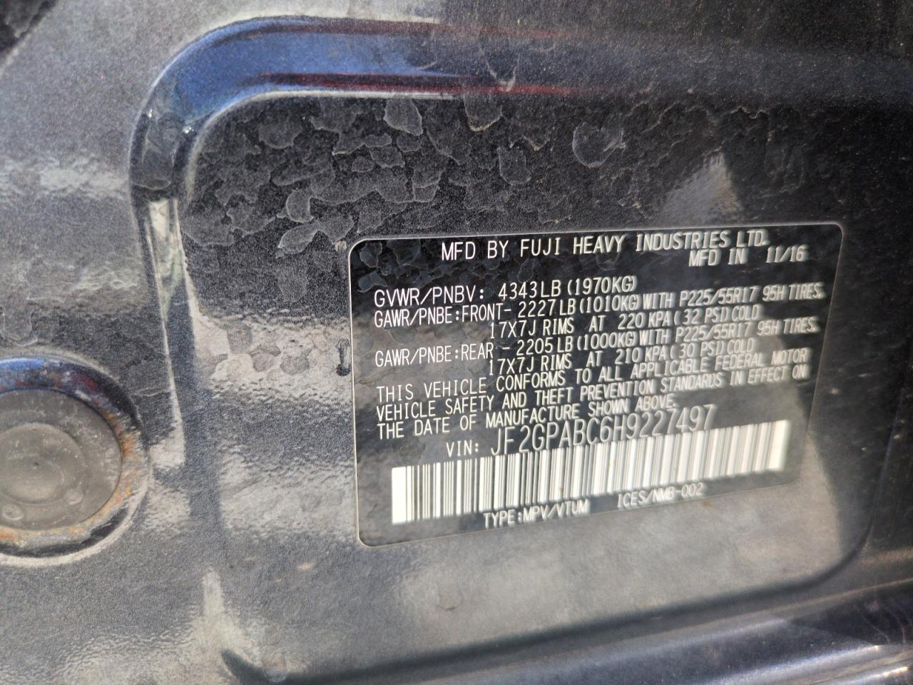 2017 Subaru Crosstrek Premium Copart, lot number: 58543375, vin: JF2GPABC6H9227497. Thumbnail 14