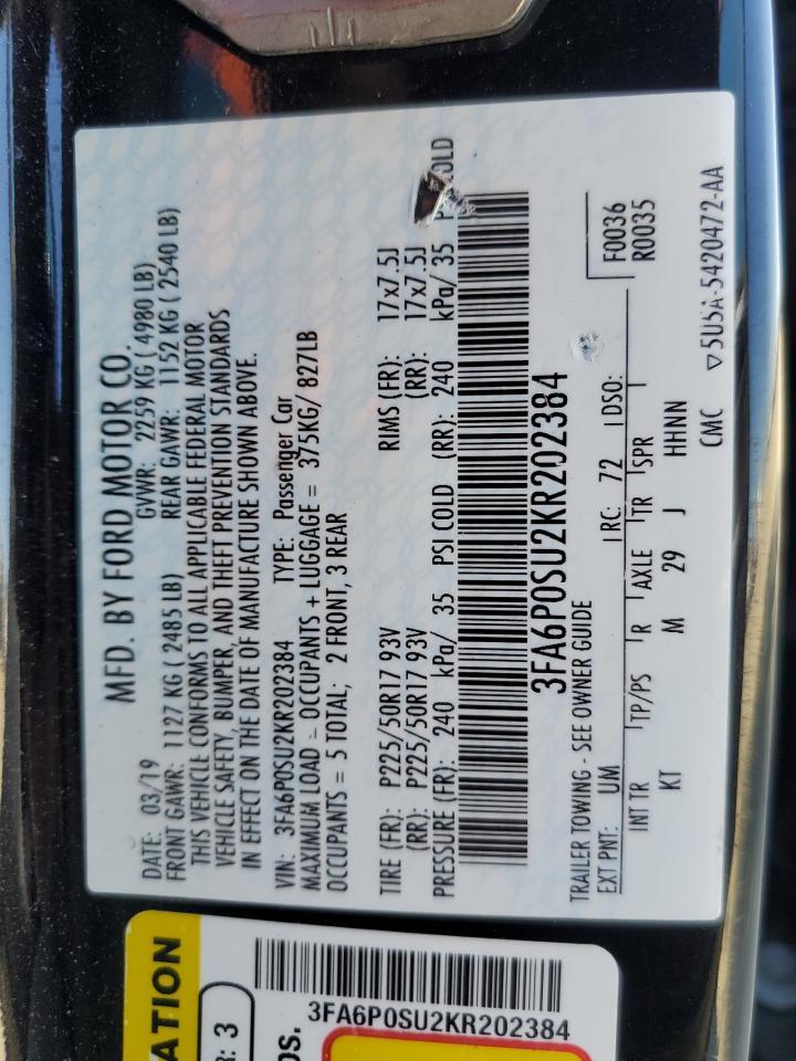 2019 Ford Fusion Titanium Copart, lot number: 56030415, vin: 3FA6P0SU2KR202384. Thumbnail 12