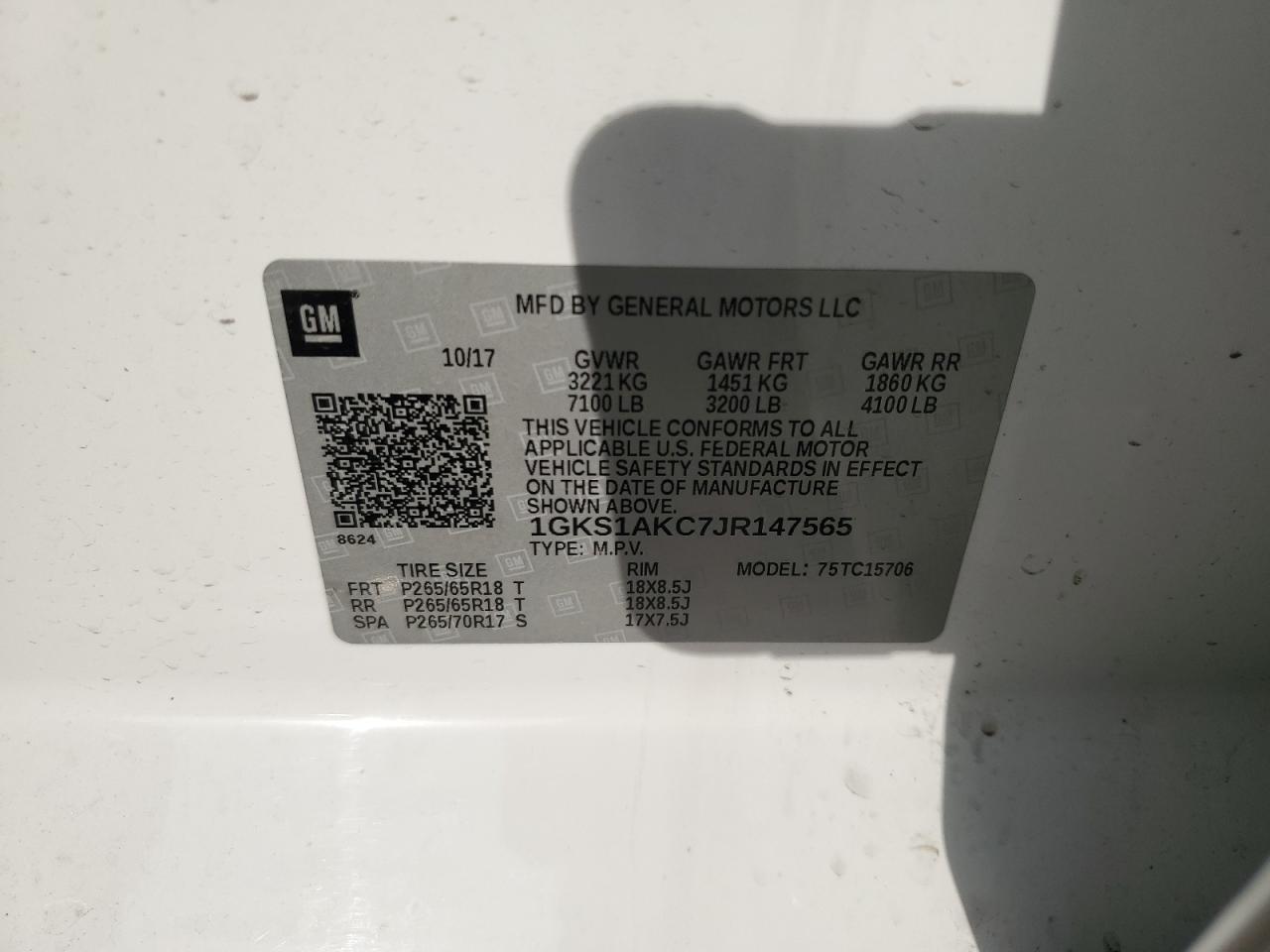 2018 GMC Yukon Sle Copart, lot number: 59230065, vin: 1GKS1AKC7JR147565. Thumbnail 13