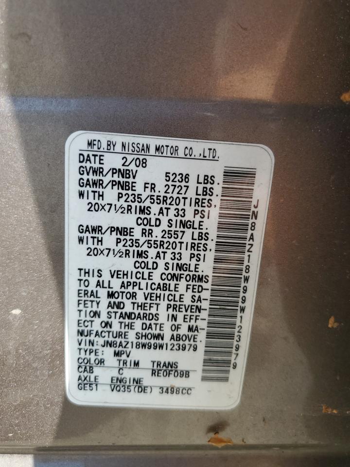2009 Nissan Murano S Copart, lot number: 58470225, vin: JN8AZ18W99W123979. Thumbnail 13