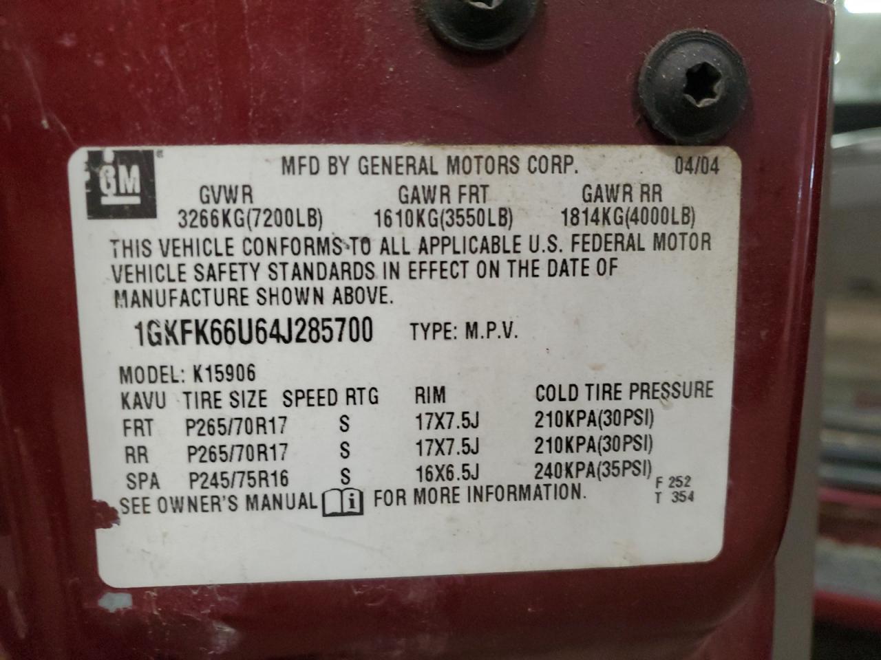 2004 GMC Yukon Xl Denali Copart, lot number: 58622635, vin: 1GKFK66U64J285700. Thumbnail 13