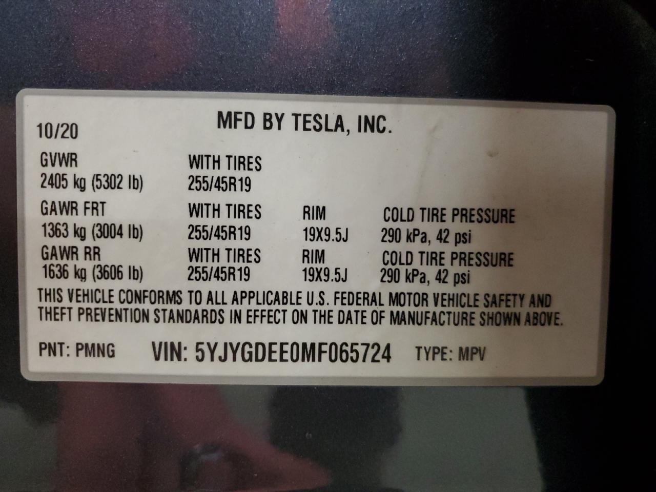 2021 Tesla Model Y Copart, lot number: 58580795, vin: 5YJYGDEE0MF065724. Thumbnail 12