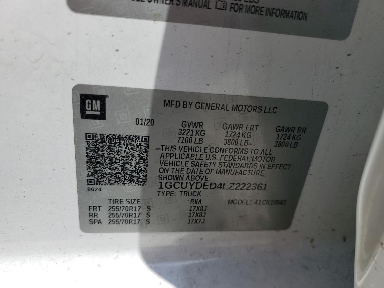 2020 Chevrolet Silverado K1500 Lt Copart, lot number: 55922335, vin: 1GCUYDED4LZ222361. Thumbnail 12