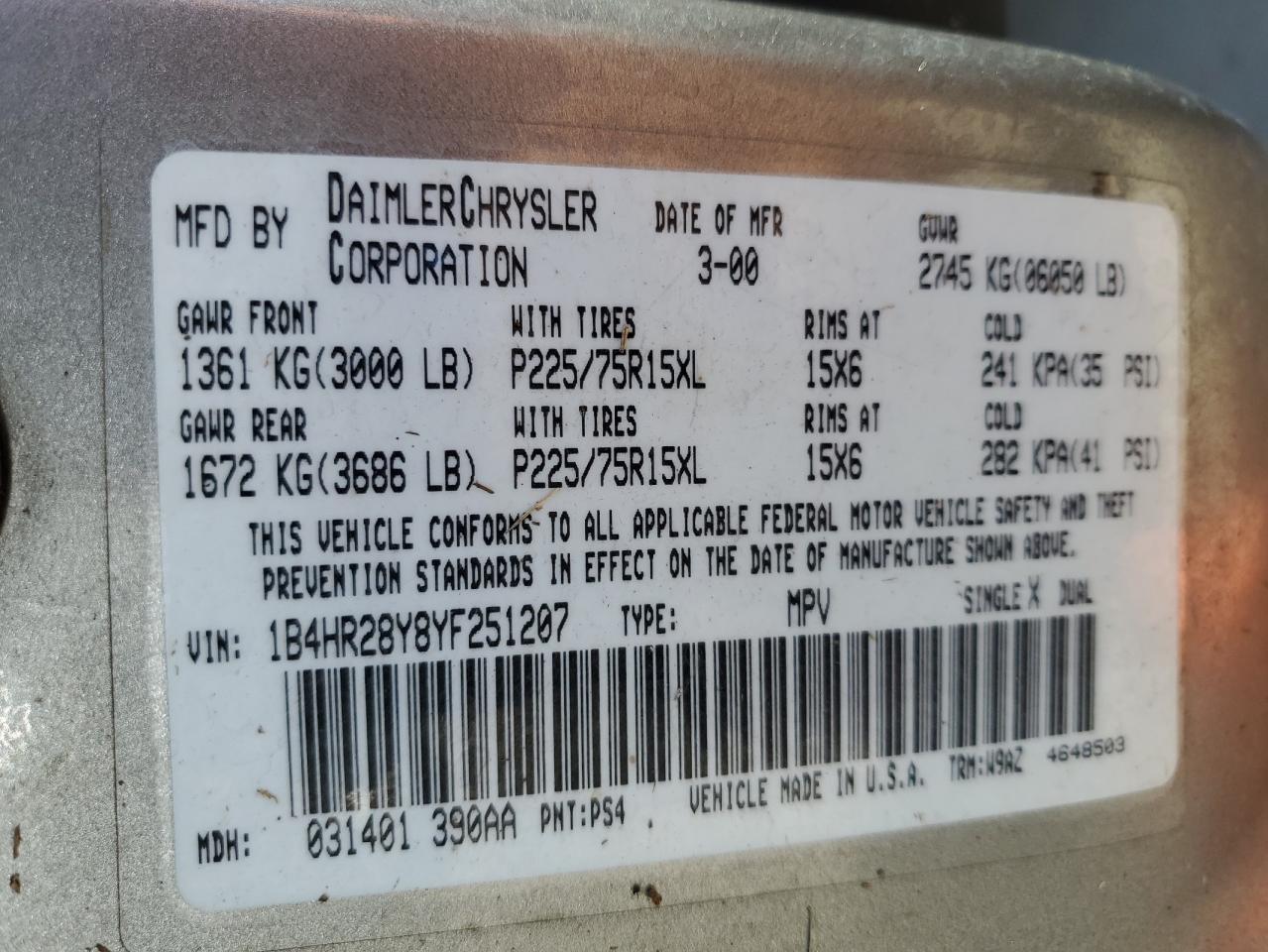 2000 Dodge Durango Copart, lot number: 56235745, vin: 1B4HR28Y8YF251207. Thumbnail 13