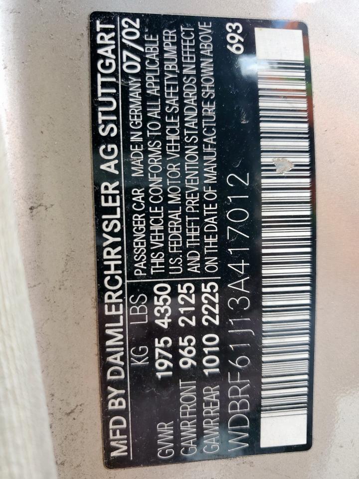 2003 Mercury C Cls 4D 2 Copart, lot number: 58729475, vin: WDBRF61J13A417012. Thumbnail 13