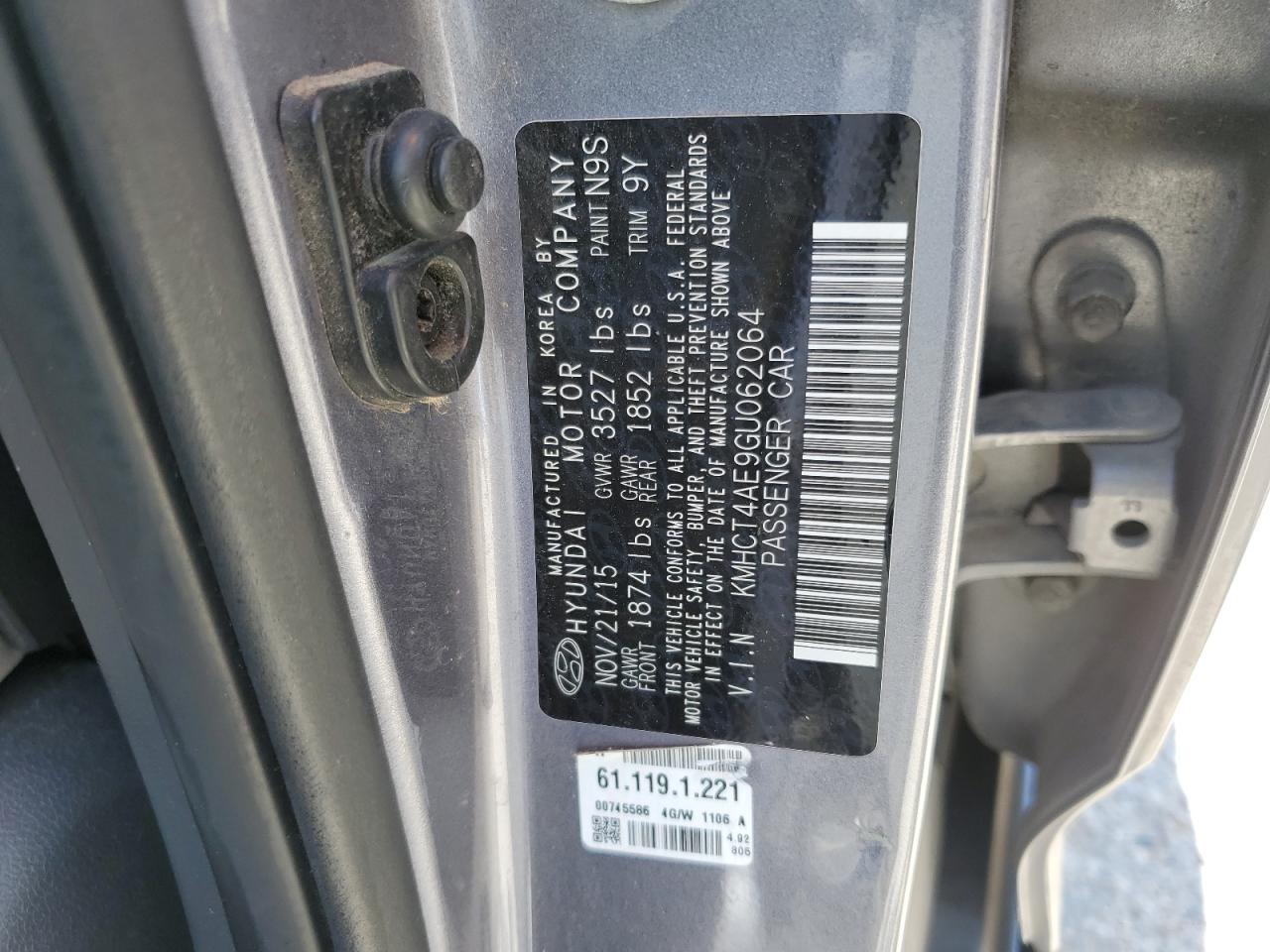 2016 Hyundai Accent Se Copart, lot number: 56463915, vin: KMHCT4AE9GU062064. Thumbnail 12