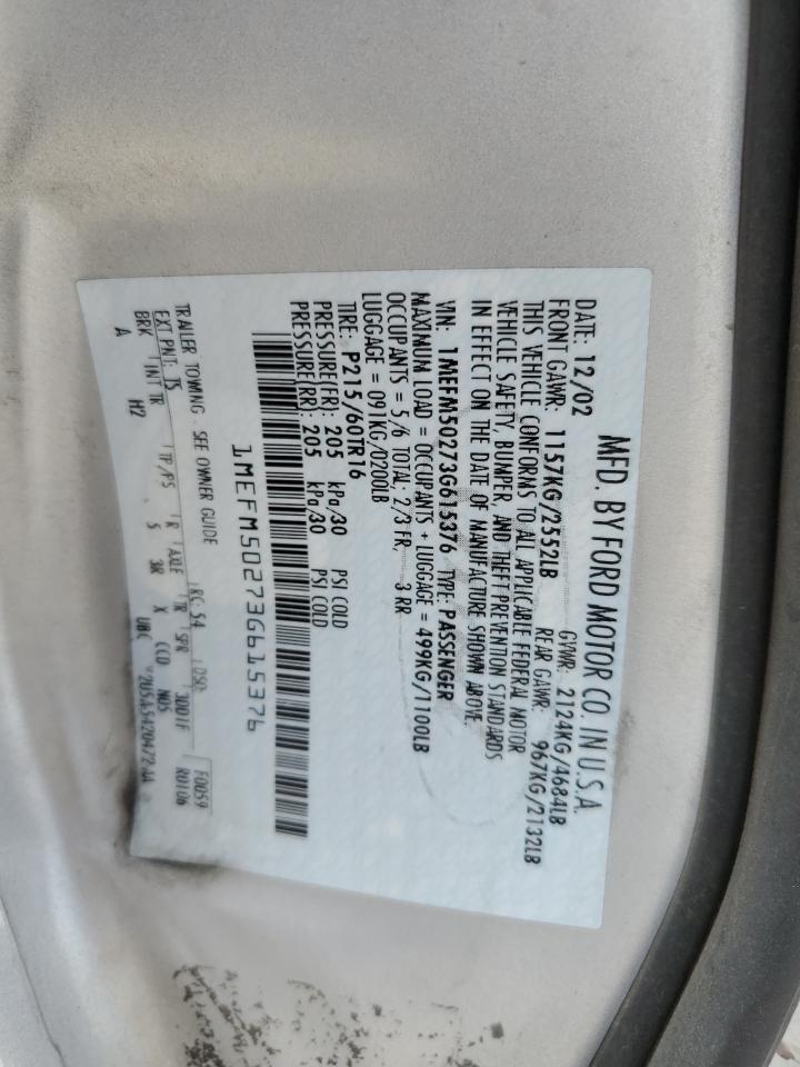 2003 Mercury Sable Gs Copart, lot number: 57612175, vin: 1MEFM50273G615376. Thumbnail 12