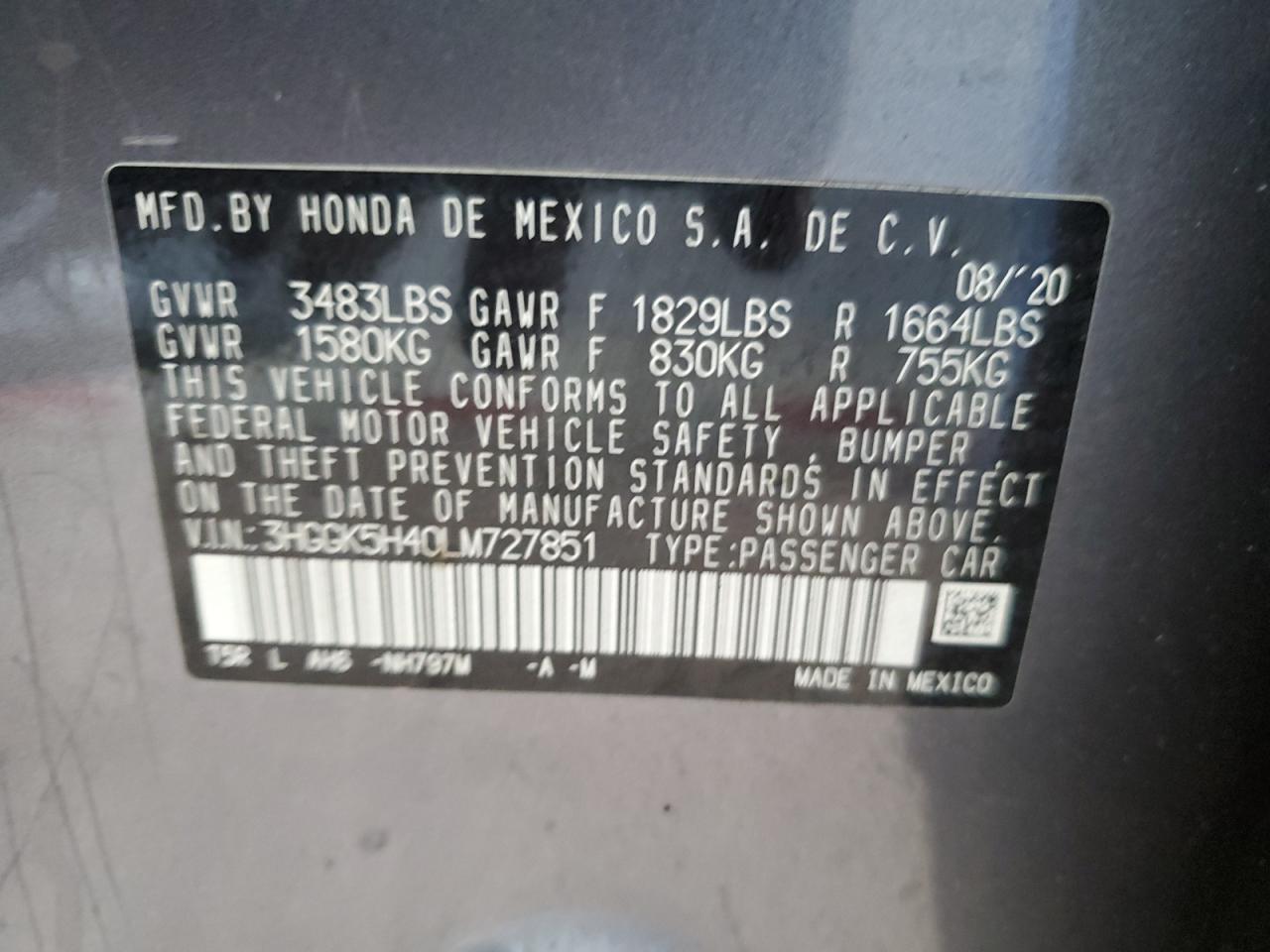 2020 Honda Fit Lx Copart, lot number: 59160035, vin: 3HGGK5H40LM727851. Thumbnail 12
