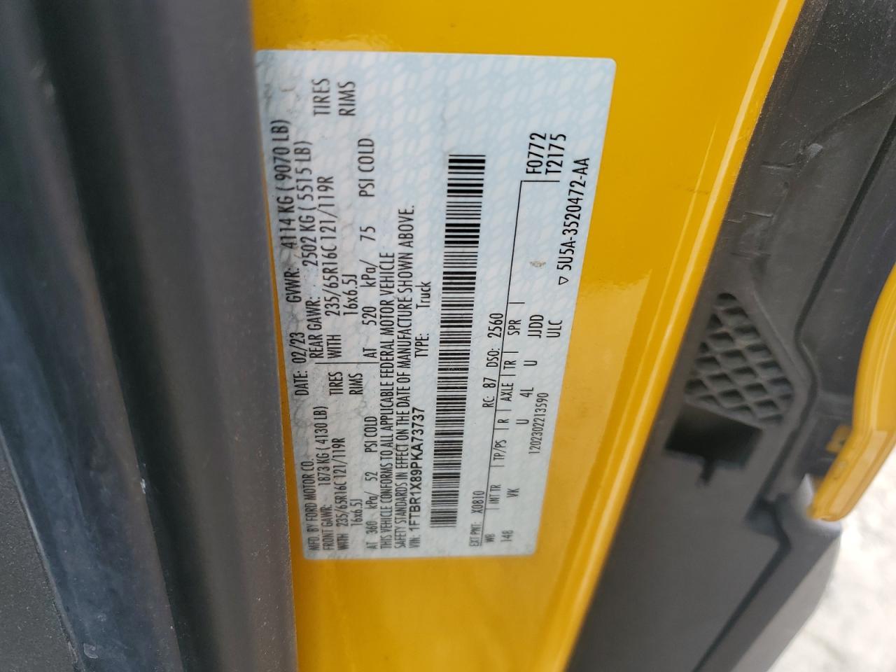 2023 Ford Transit T-250 Copart, lot number: 56749515, vin: 1FTBR1X89PKA73737. Thumbnail 12