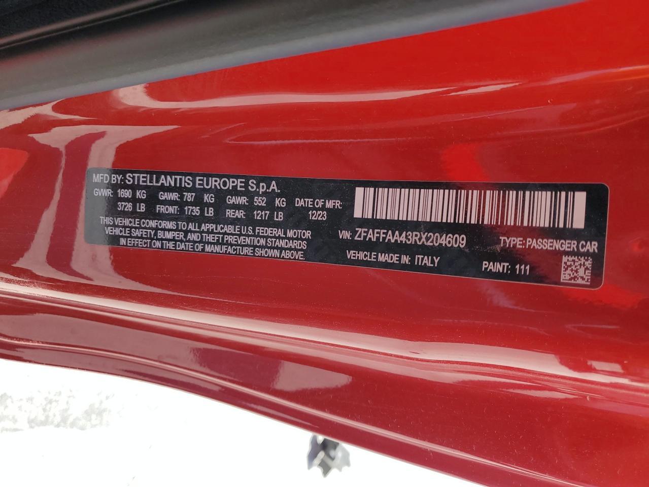 2024 Fiat 500 E Red Copart, lot number: 57270765, vin: ZFAFFAA43RX204609. Thumbnail 13