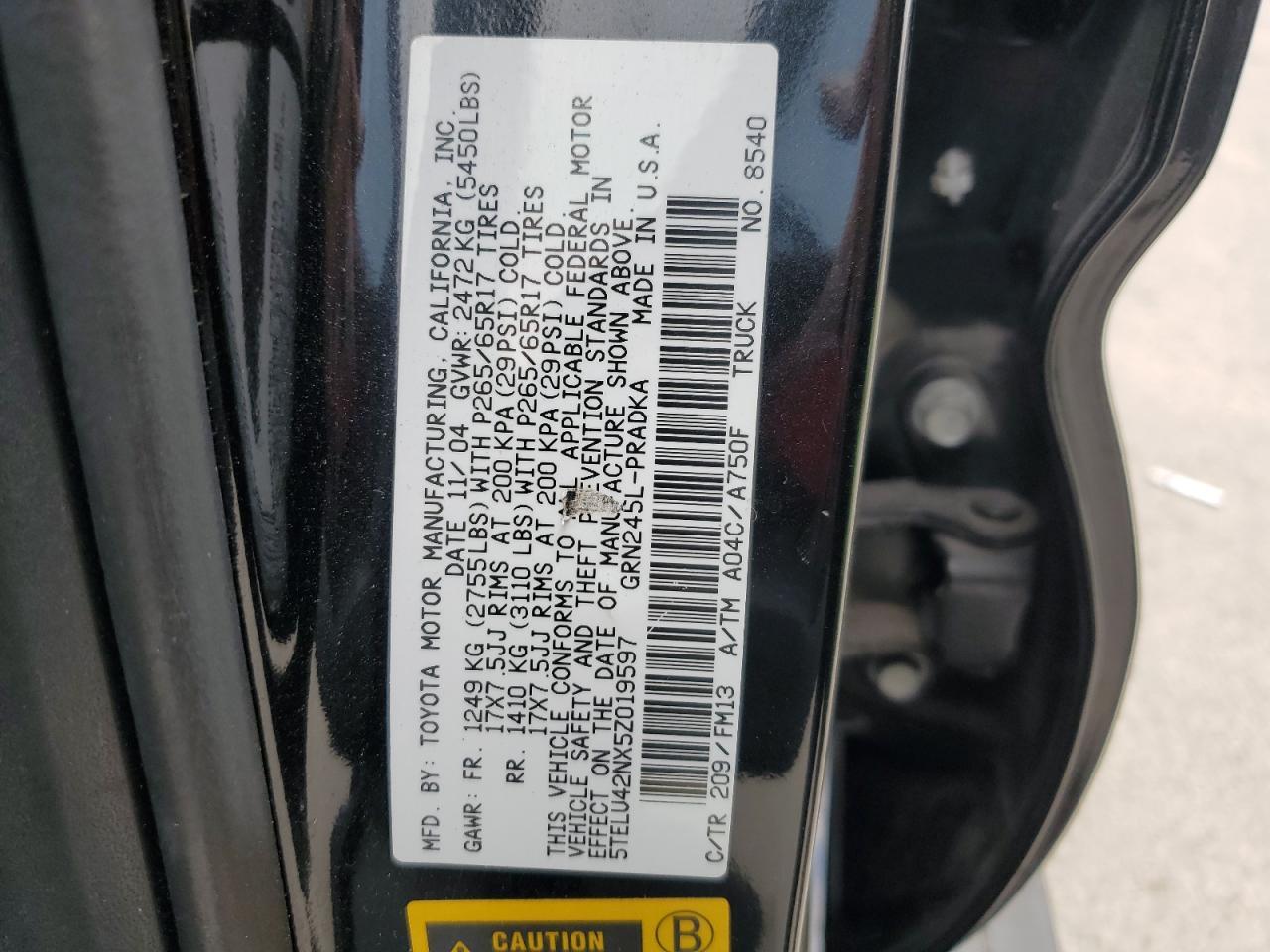 2005 Toyota Tacoma Double Cab Copart, lot number: 56408225, vin: 5TELU42NX5Z019597. Thumbnail 12
