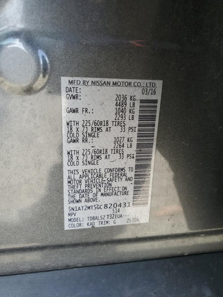 2016 Nissan Rogue S Copart, lot number: 56686005, vin: 5N1AT2MT5GC820431. Thumbnail 14