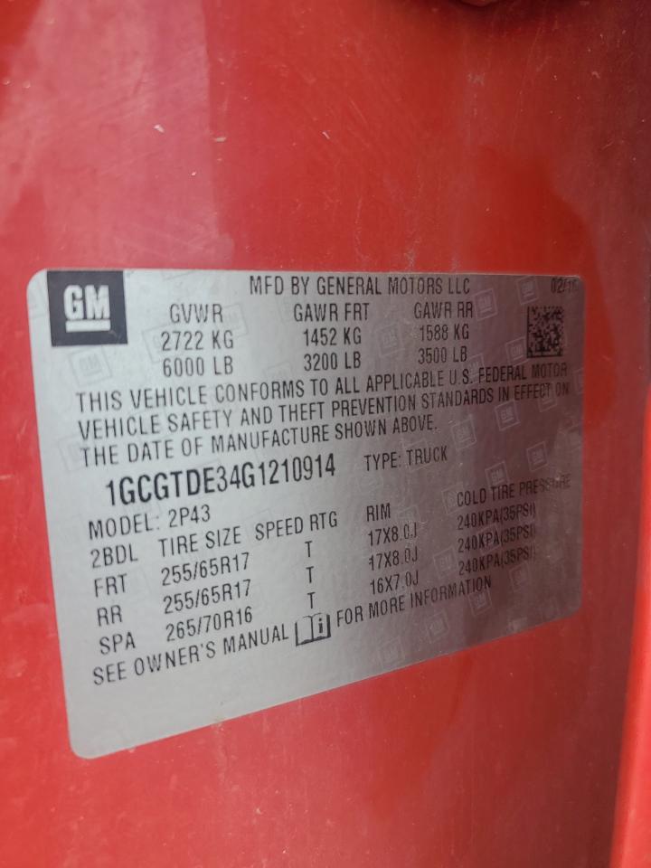 2016 Chevrolet Colorado Z71 Copart, lot number: 56041615, vin: 1GCGTDE34G1210914. Thumbnail 12