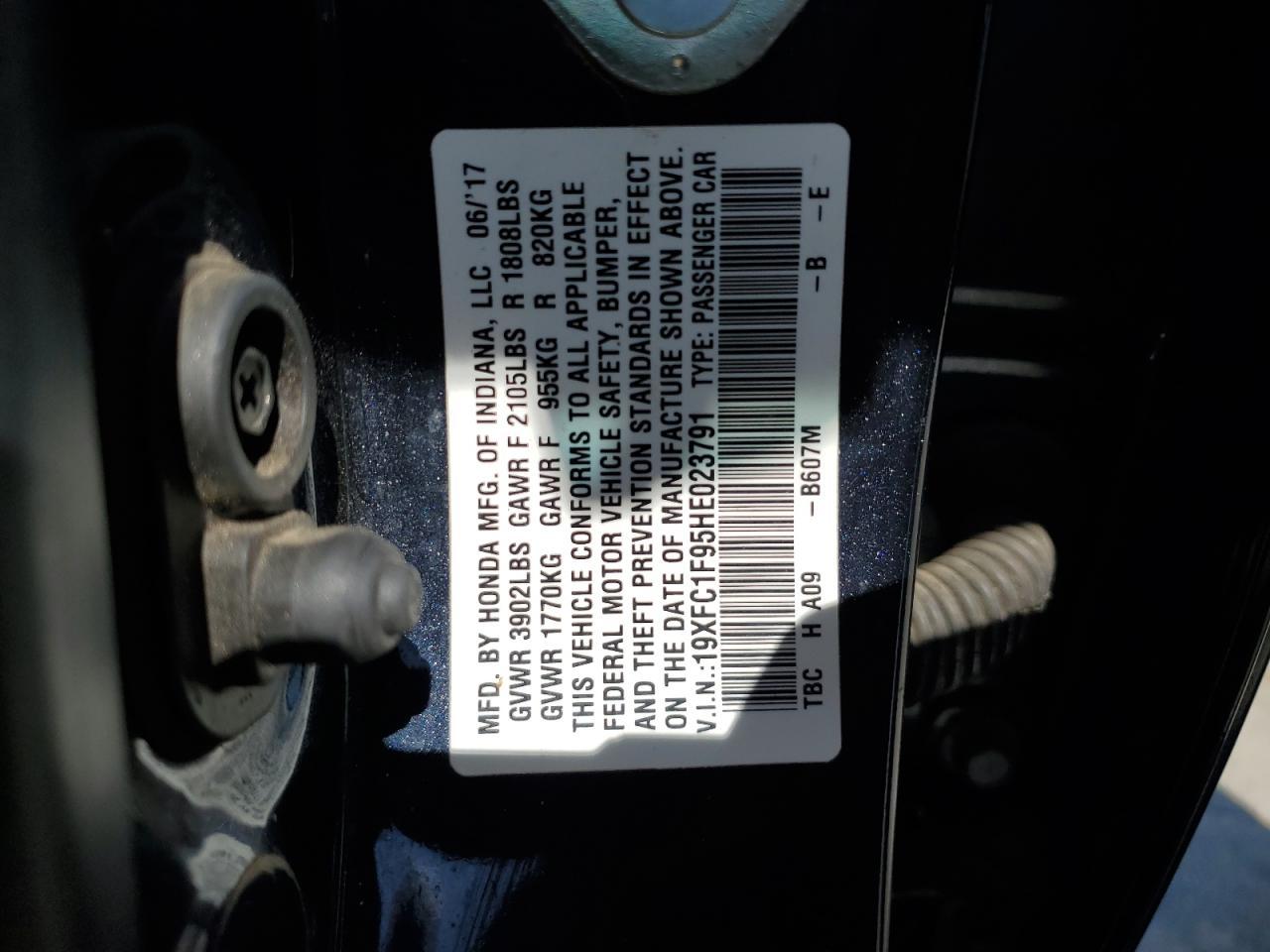 2017 Honda Civic Touring Copart, lot number: 54707215, vin: 19XFC1F95HE023791. Thumbnail 12