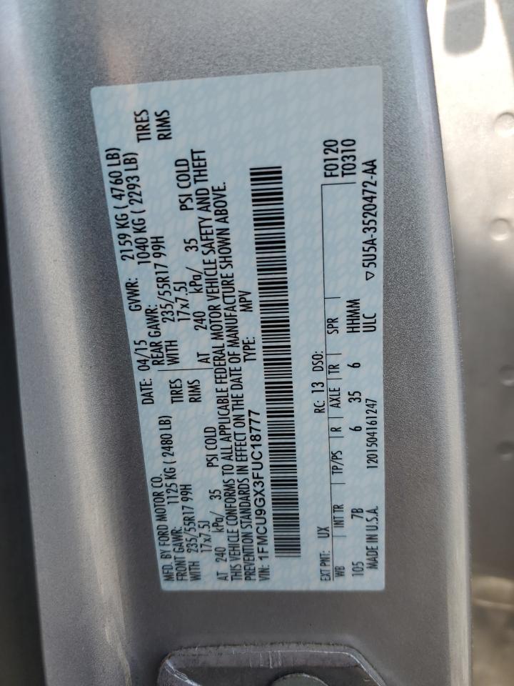 2015 Ford Escape Se Copart, lot number: 56416295, vin: 1FMCU9GX3FUC18777. Thumbnail 13