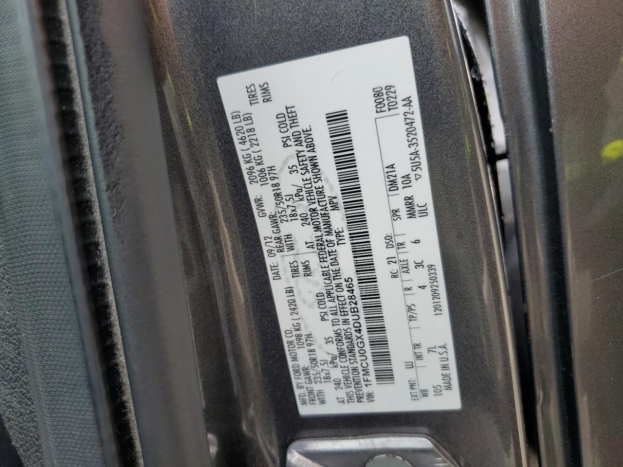 2013 Ford Escape Se Copart, lot number: 56757355, vin: 1FMCU0GX4DUB28465. Thumbnail 13